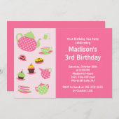 Fête du thé rose Invitation à l'anniversaire (Devant / Derrière)