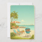 Fête du Travail Invitation Vintage BBQ & Pool Part (Dos)