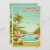 Fête du Travail Invitation Vintage BBQ & Pool Part (Devant / Derrière)