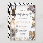 Fête ÉDITABLE Invitation Animale Safari Anniversai (Devant / Derrière)