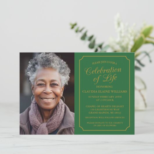 FÊTE ÉLÉGANTE DE LA VIE INVITATION FUNÉRALE (Debout devant)