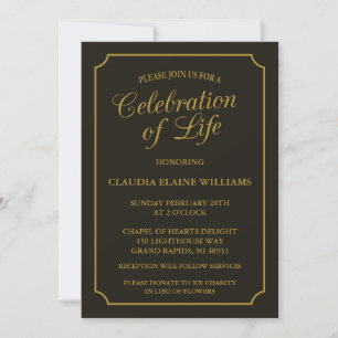 FÊTE ÉLÉGANTE DE LA VIE INVITATION FUNÉRALE