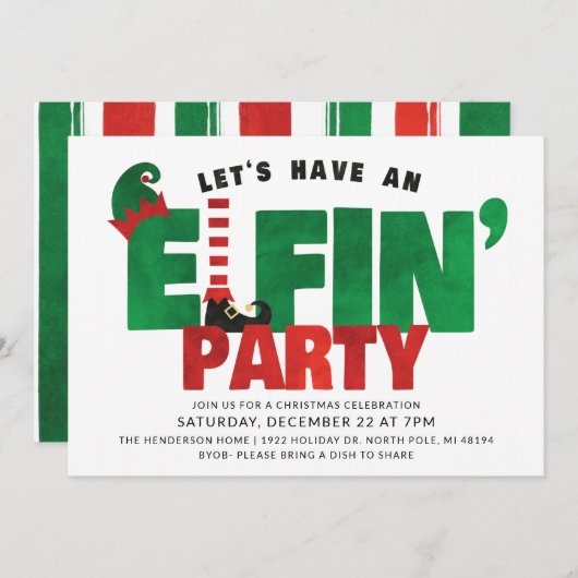 Fête Elfin - Drôle Noël Invitation (Devant / Derrière)