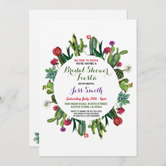 Fête Fête de l'mariée Fiesta Cactus Invitation mex (Devant / Derrière)