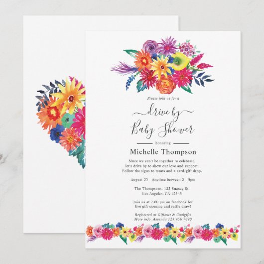 Fête florale à l'aquarelle Invitation de douche de (Devant / Derrière)