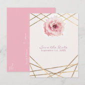 Fête glamour florale rose et or, carte 'Save the D (Devant / Derrière)