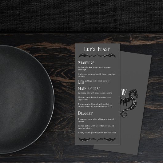 Fête Gris noir Dragon Imaginaire menu Mariage
