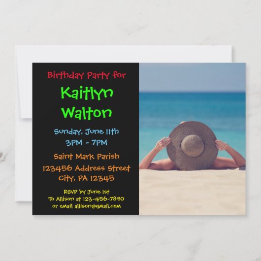 Fête Heure Anniversaire Photo Invitation (Dos)