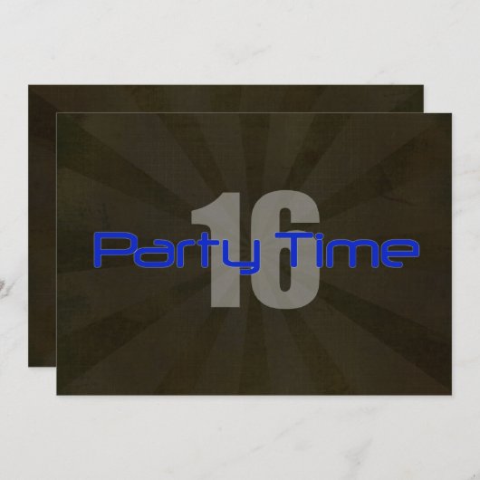 Fête Heure Black Grey Boy Invitation 16e anniversa (Devant / Derrière)