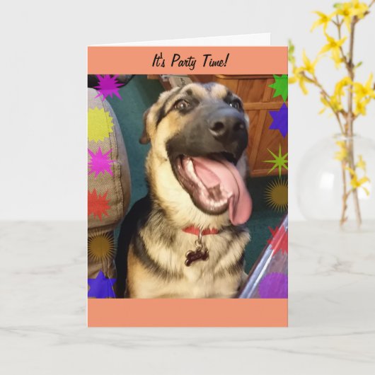 Fête Heure Joyeux Chien Carte Anniversaire (Fleur jaune)