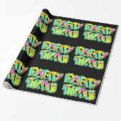 Fête Heure Neon Couleurs Sur Papier Cadeau Noir (Déroulé)