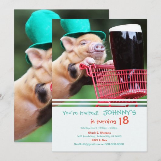 Fête Invitation de cochon de bière (Devant / Derrière)