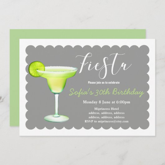 fête, jour de margarita, anniversaire, invitation (Devant / Derrière)