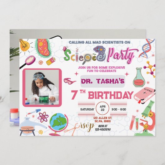 Fête Mad Science Invitation Anniversaire Pour Fill (Devant / Derrière)