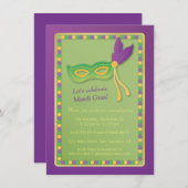 Fête Masque et perles Mardi Gras Invitations (Devant / Derrière)
