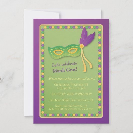 Fête Masque et perles Mardi Gras Invitations (Devant)