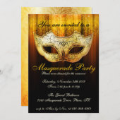 Fête Masquerade Fancy Gold Invitation (Devant / Derrière)