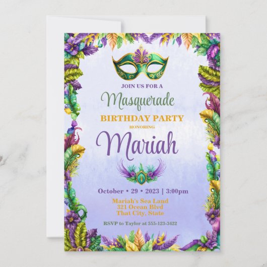 Fête Masquerade Invitation Anniversaire (Devant)