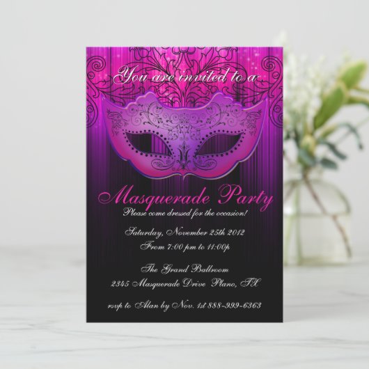 Fête Masquerade Invitation rose et violet (Debout devant)