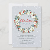 Fête Noël Invitation | bleu de couronne florale (Devant)