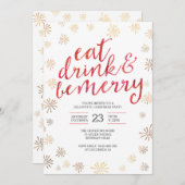 Fête Noël Invitation | Boire à manger être joyeux (Devant / Derrière)