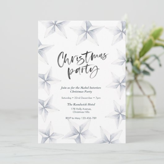 Fête Noël Invitation | étoiles d'argent (Debout devant)