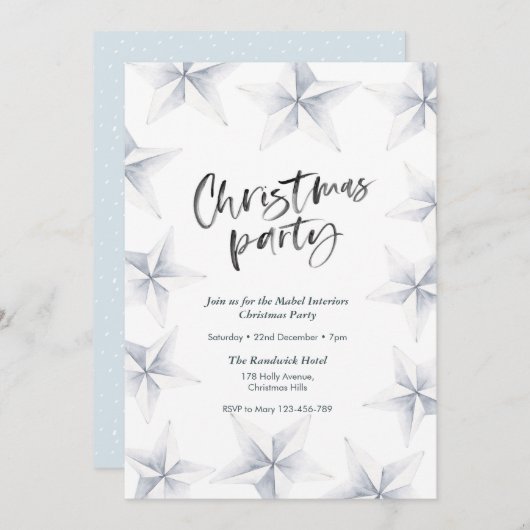 Fête Noël Invitation | étoiles d'argent (Devant / Derrière)