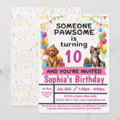 Fête Pawesome ; Chatons et Chiots | Invitation (Devant / Derrière)