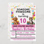Fête Pawesome ; Chats et Chiots | Invitation (Devant / Derrière)
