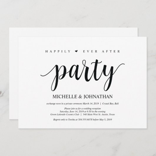 Fête pour toujours heureuse, invitation de mariage (Devant / Derrière)