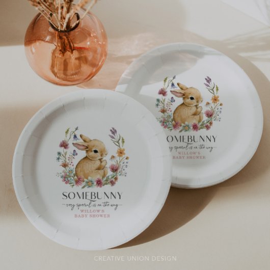 Fête Prénatale Somebunny Assiettes en Papier Fleur
