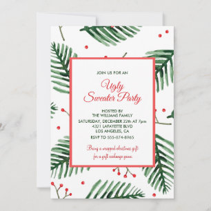Fête pull moche Invitation Élégant Evergreen