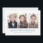 Fête religieuse trois cartes photos<br><div class="desc">"Lumière et vie à tout ce qu'il apporte" de Hark the Herald Angel Sing contre une bande d'aquarelle bleue avec 3 photos - la carte de Noël chrétienne parfaite pour envoyer des réjouissances de vacances à des amis et la famille.</div>