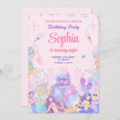 Fête Rose Jouer Sirène Anniversaire Invitation (Devant / Derrière)