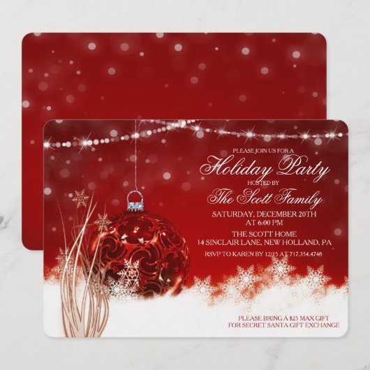 Fête Rouge Ornement Bauble Invitation (Devant / Derrière)