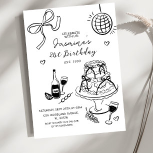 Fête Ruban Noir Invitation Anniversaire 21 ans pou