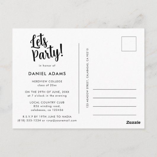 Fête | Simple Script Grad Party Invitation (Dos)