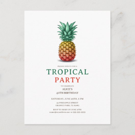 Fête tropicale avec invitation rétro ananas (Devant)
