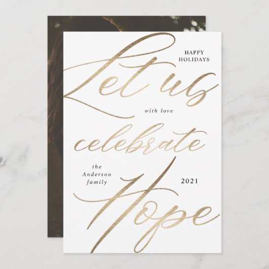 fêter l'espoir or script vacances carte photo (Devant / Derrière)