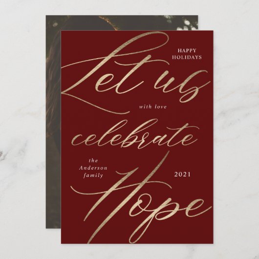 fêter l'espoir or script vacances carte photo (Devant / Derrière)