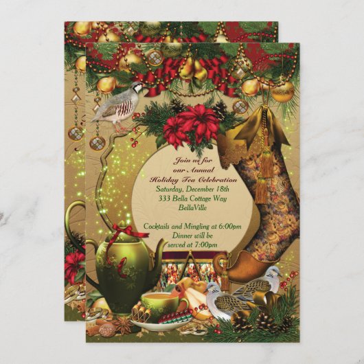 Fêtes Noël Tea Party Invitations (Devant / Derrière)