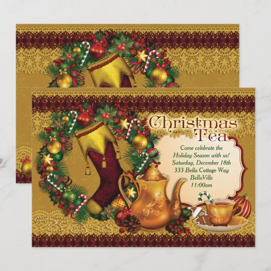 Fêtes Noël Tea Party Invitations (Devant / Derrière)