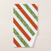 Fêtes Rouge & Vert Clair Rayures Pailletées (Serviette à main)