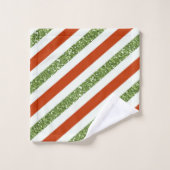 Fêtes Rouge & Vert Clair Rayures Pailletées (Gant de toilette)