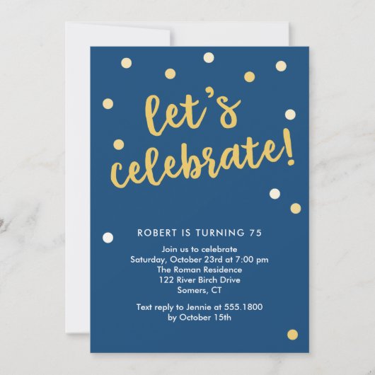 Fêtons Confetti Navy et Gold Invitation (Devant)