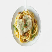 Fettuccini Alfredo Grappig Eten Kerstmis Metalen Ornament (Voorkant links)
