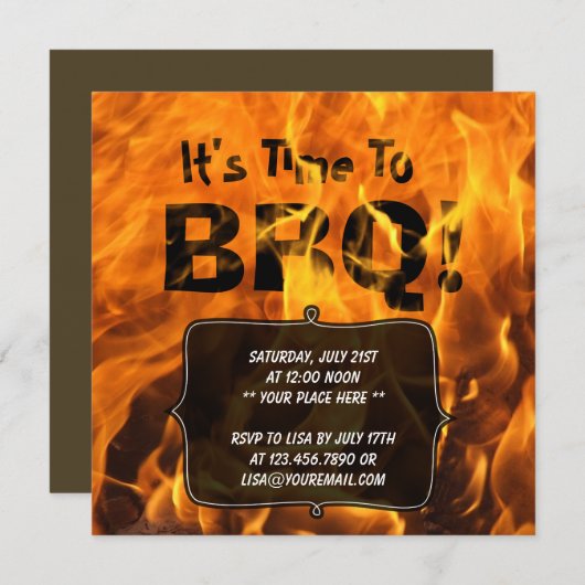 Feu brûlant à chaud BBQ Invitation à la fête d'été (Devant / Derrière)