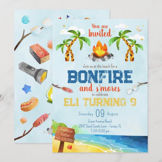 Feu d'anniversaire de plage Invitation (Devant / Derrière)