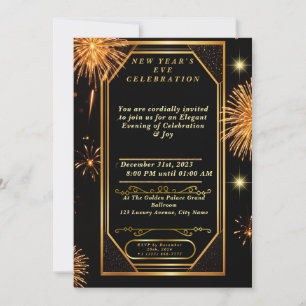 Feu d'artifice Art déco Invitation réveillon du No