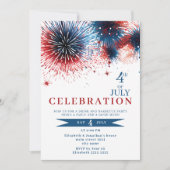 Feu d'artifice bleu et rouge 4 juillet invitations (Devant)